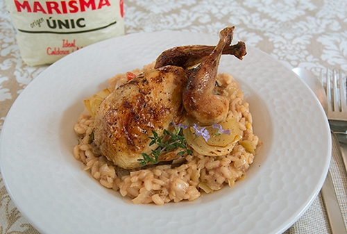 Arroz meloso con codornices y foie gras